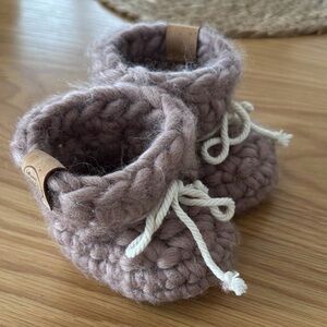 Handcrafted Wool Baby Slippers - Taupe